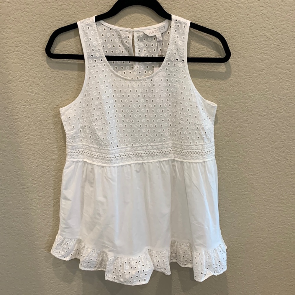 White eyelet cotton sleeveless top